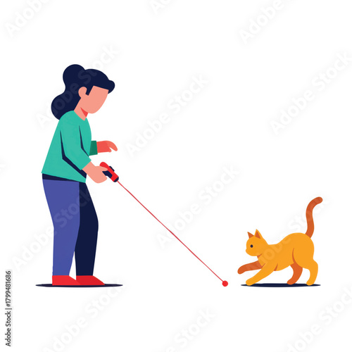 A person is playing with a cat using a laser pointer, engaging in playful interaction.