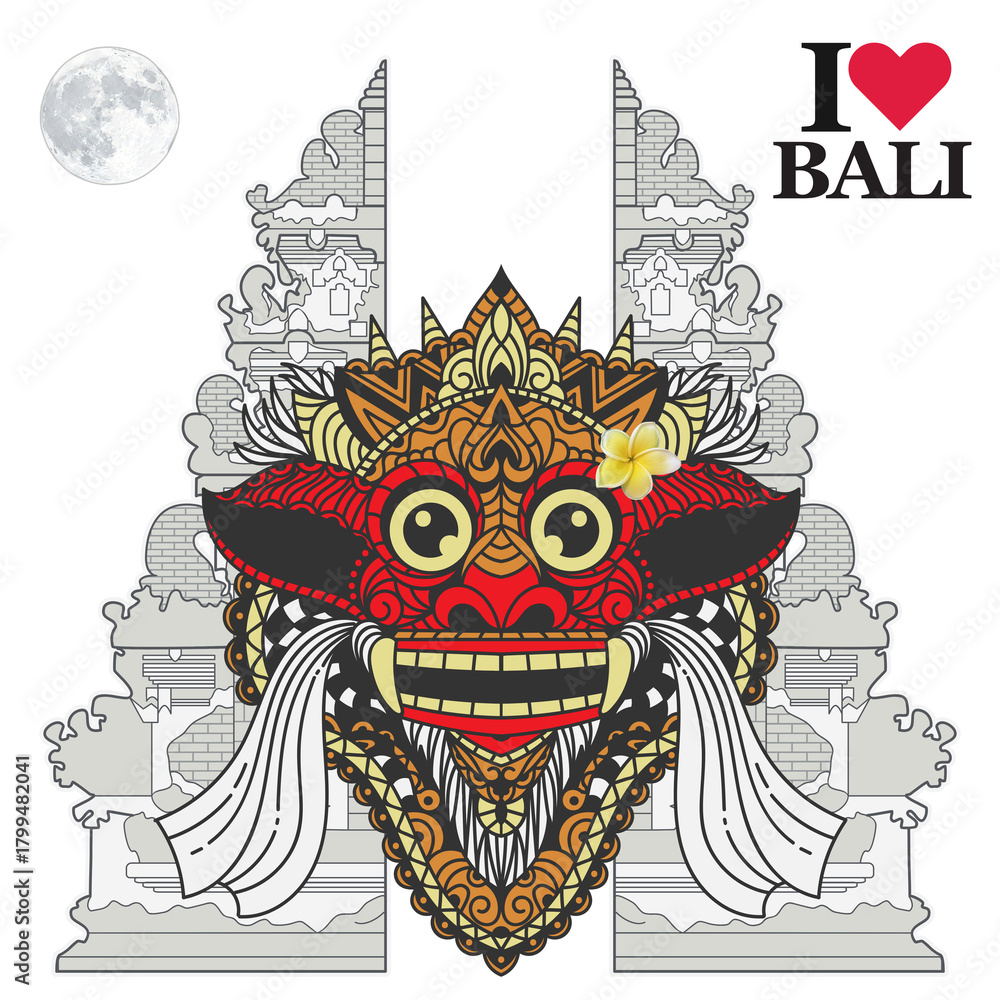 Fototapeta premium Bali Leak 004, balinese mask, balinese art, balinese culture, barongan, leak, bali devil, devil, evil, satanic, horor, t-shirt, t-shirt ilustration