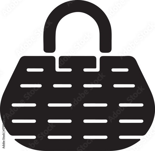Woven basket vector icon in black color for shopping and picnic activities and storage needs