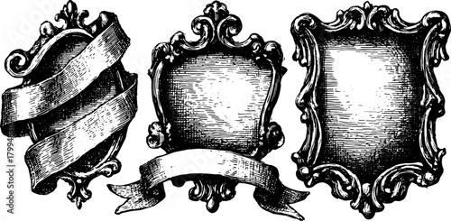 Ornate vintage frames in a decorative style. Elaborate vector illustration set offering empty spaces for personalization or use in design.