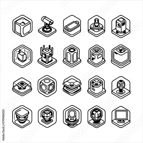 High Quality Scalable Technology Icon Vector Set, Featuring Vibrant Dynamic Elements in a Flat Design for Global Innovation and Digital Networking Data Content.