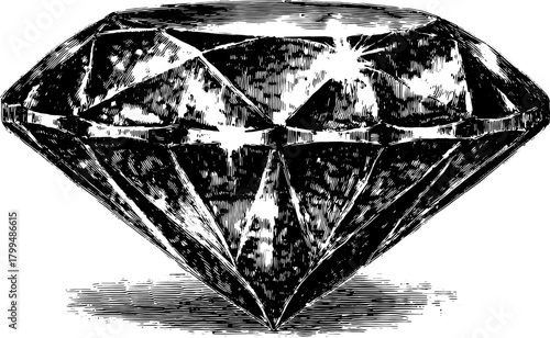 Vintage diamond engraving, featuring a detailed outline of a gem. Simple vector illustration displaying its smooth shape and shine.
