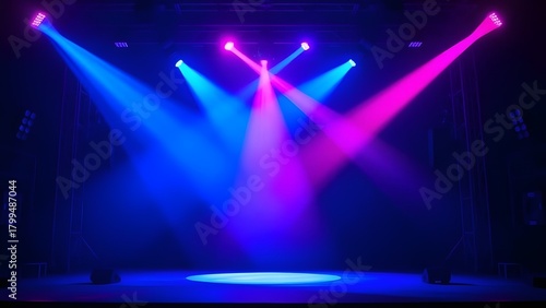 무대 조명 아래 스탠드마이크 하나 One stand microphone under the stage lights