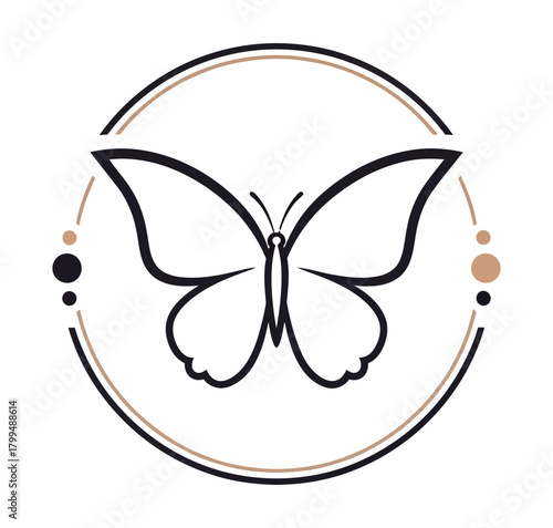 Elegant butterfly logo in a circle isolated on, representing beauty and transformation