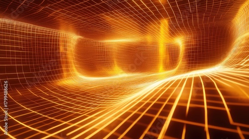 Fototapeta Naklejka Na Ścianę i Meble -  Futuristic digital grid tunnel forming cyberspace network