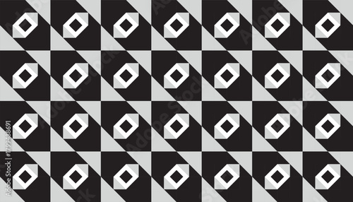 The stunning Op Art-style seamless geometric pattern creates a powerful three-dimensional optical illusion. It features a repeating grid of diamond- or cube-shaped modules that appear to protrude