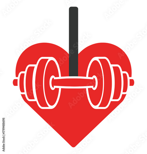 Illustration of a heart shape with a dumbbell isolated on