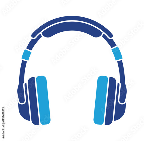 Illustration of blue headphones isolated on, representing audio equipment and listening experience