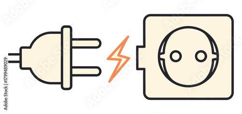 Electrical plug and socket illustration isolated on, symbolizing power and connection