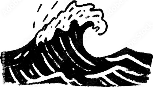 Wave silhouette in black outline drawing. Dynamic vector illustration highlighting the movement of water in a simple design.