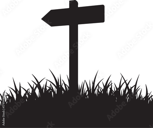 Black silhouette directional signpost in grass vector