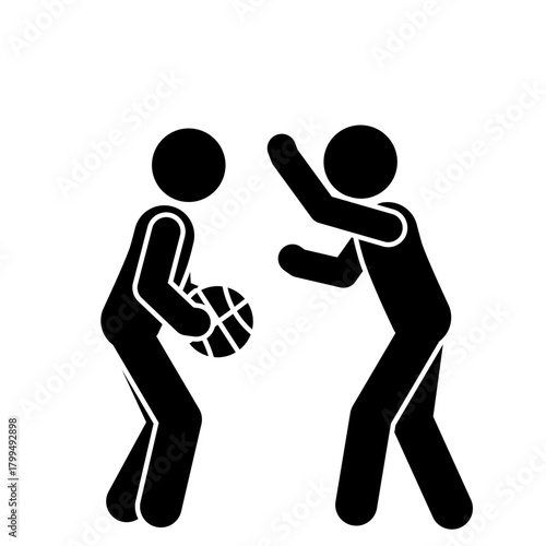 Minimal Stick Figure Athlete Playing Basketball