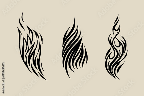 Outline Flame Set Hand Drawn Vector Image