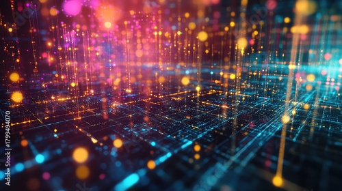 Wallpaper Mural Digital network connecting data stream forming abstract grid Torontodigital.ca