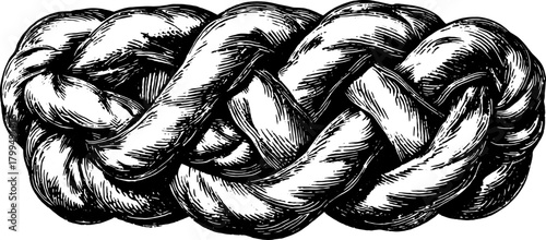 Knotted rope illustration in black engraving style. Vintage hand-drawn design with a decorative outline texture. This vector artwork captures the essence of ropework.