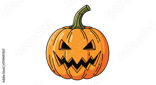 A festive and spooky jack-o'-lantern illustration with triangular eyes and a jagged smile, perfect for Halloween decorations and fall season designs.