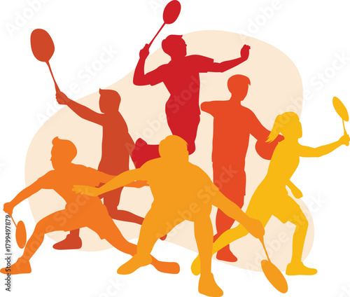 group of badminton player silhouette