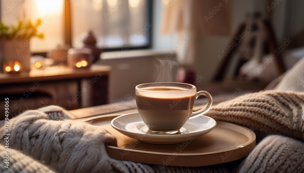 Fototapeta premium a cup of coffee adds warmth to the cozy room
