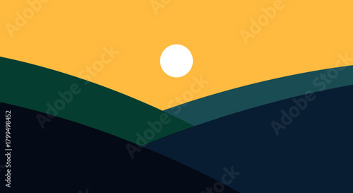Sunrise Over Rolling Hills Minimalist Vector Landscape Art