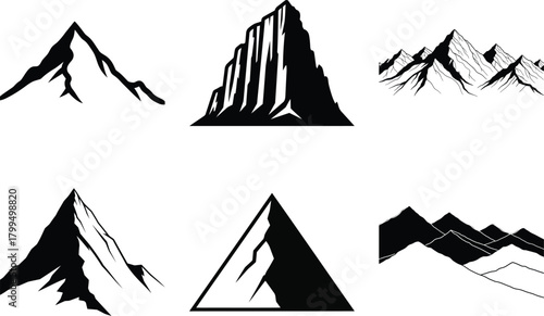 Stylized mountain vector icons collection for outdoor adventure themes