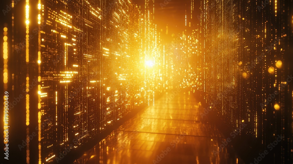 Obraz premium Digital data stream flowing through server room network