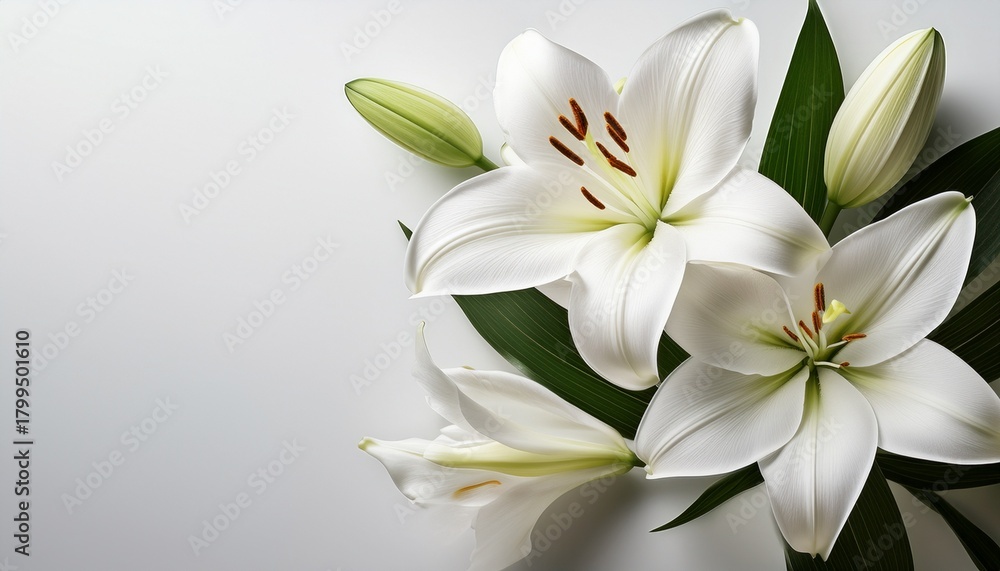 Fototapeta premium White Lily Flower Close Up On Light Background