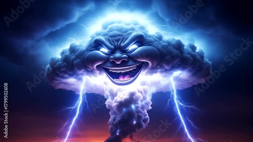 Evil Storm Cloud with Lightning Strikes - A Dark Fantasy Illustration.