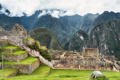 Wallpaper Mural Dramatic beautiful scenic landscape with the Andes Mountains (Eastern Cordillera)and Machu Picchu inca stone walls and ruins, in Peru Torontodigital.ca