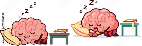 Cartoon Brain Refusing to Work Taking a Nap Flat Vector Illustration