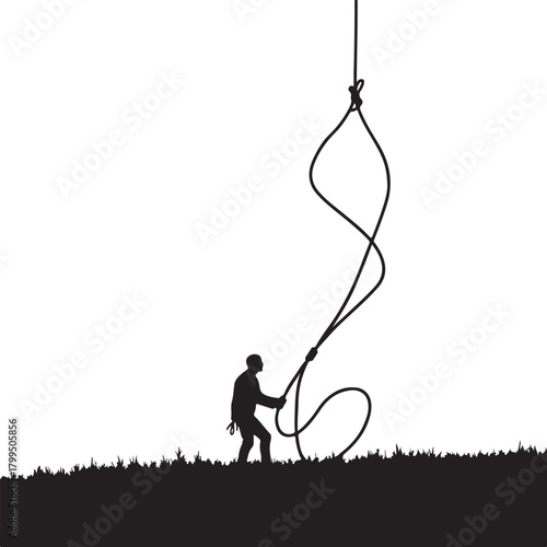 Silhouette man swinging rope over grassy field lasso