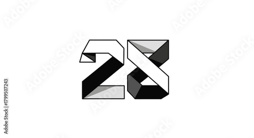 Geometric representation of the number twenty-eight in monochrome color scheme