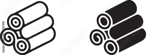 Stacked wood logs icon, forestry and lumber industry material symbol.