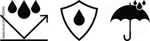 Waterproof icon set, protect from water vector illustration. 