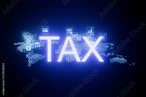 Digital representation of tax concepts with global implications and advanced technology visualization
