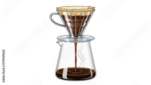 Coffee dripper pouring brewed coffee into a glass carafe