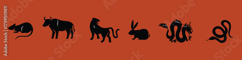 Chinese zodiac animals symbols illustration for asian lunar new year