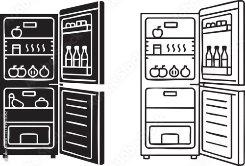 Open refrigerator silhouette and outline isolated on transparent background