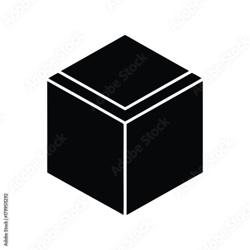 Abstract geometric cube icon symbolizing data storage, technology, and innovation in a minimalist black and white design, perfect for digital applications
