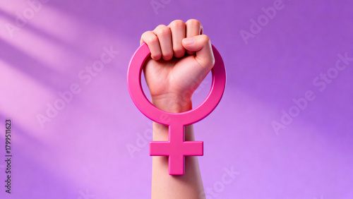 Clenched fist as a symbol of feminist struggle with female symbol. International Day for the Elimination of Violence against Women. November 25. Feminism.