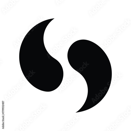 Abstract black and white symbol design, with two connected shapes resembling a stylized artistic representation, perfect for modern branding