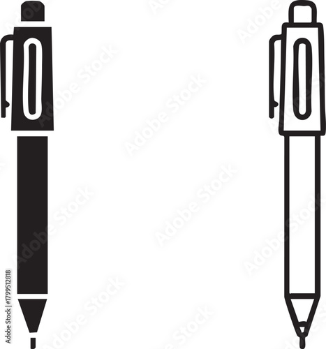 Two simple pen silhouettes one black one outline isolated on transparent background