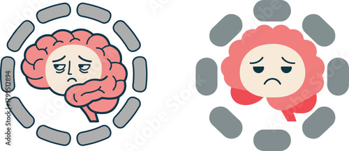 Cartoon Brain Buffering Loading Ring Flat Vector Illustration