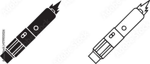 Black and white silhouette of a soldering iron tip isolated on transparent background