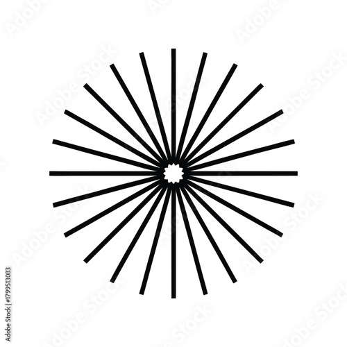 Abstract radial burst of thin black lines originating from a central point on a white background, evoking a sense of energy and expansion