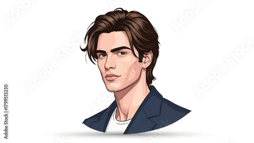 Digital portrait of a young man with brown hair and blue jacket