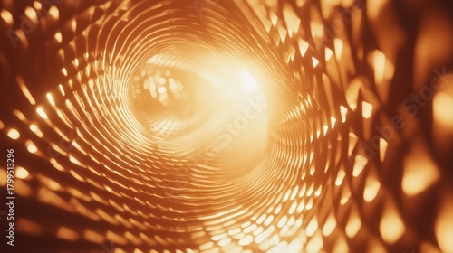 Fototapeta Naklejka Na Ścianę i Meble -  Golden abstract light tunnel with twisting vortex pattern
