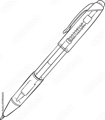 Detailed outline silhouette of a fountain pen isolated on transparent background