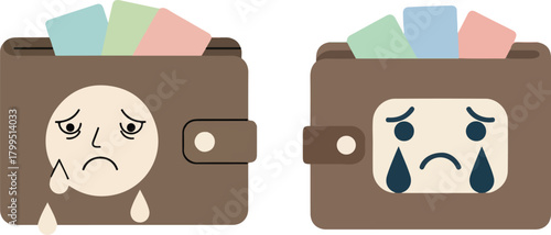 Crying Wallet After Online Shopping Cartoon Flat Vector Illustration