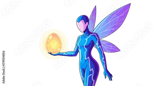 Fairy with glowing egg on white background