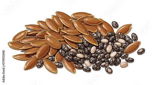 Flax and chia seeds pile